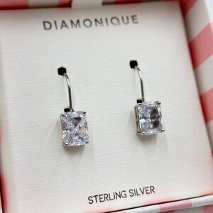 Diamonique Sterling Silver Cubic Zirconia square hanging earrings